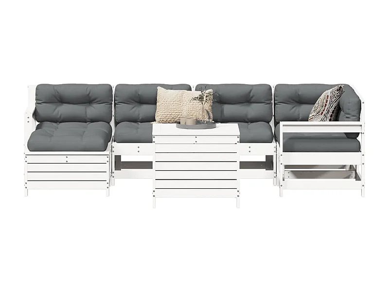 Salon de jardin 7 pcs blanc bois de pin massif