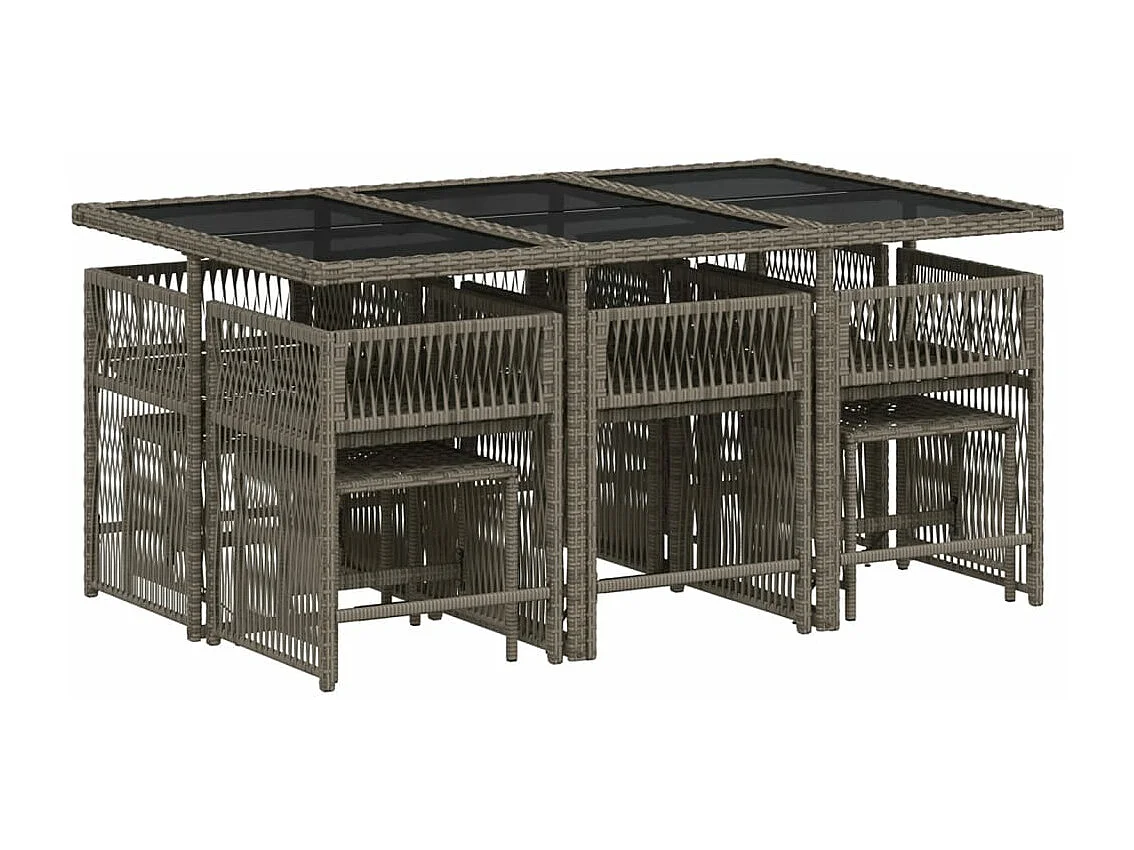 Set de comedor de jardín 11 pzas y cojines ratán sintético gris