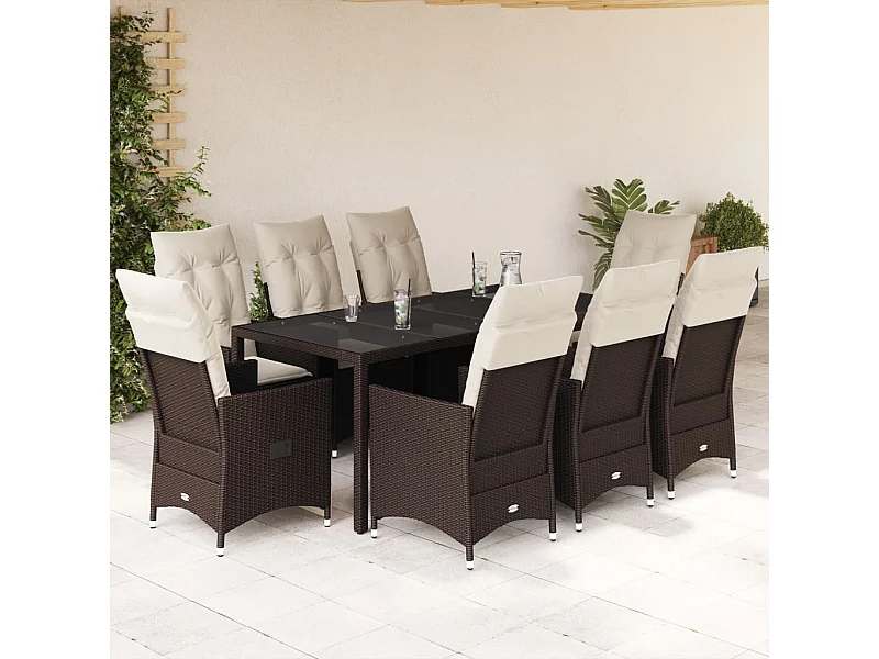 9-delige Tuinset met kussens poly rattan bruin