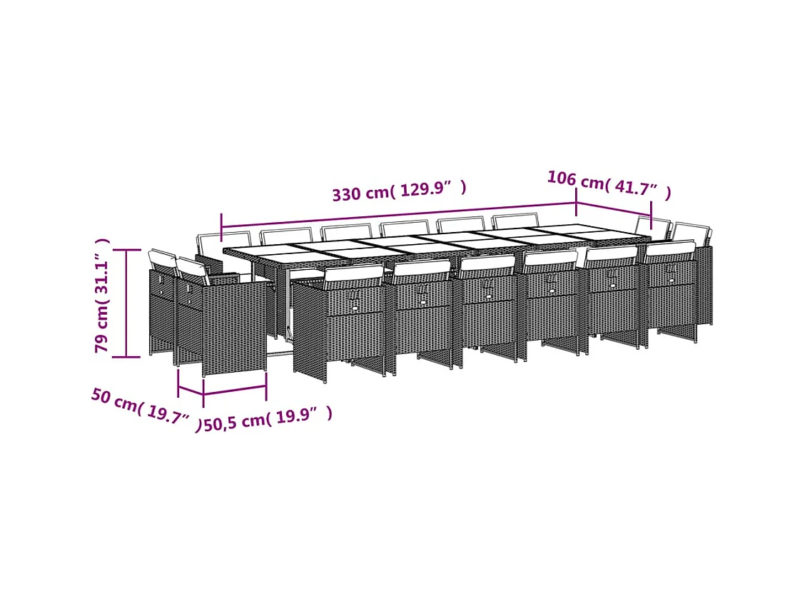 17-tlg. Garten-Essgruppe mit Kissen Grau Poly Rattan