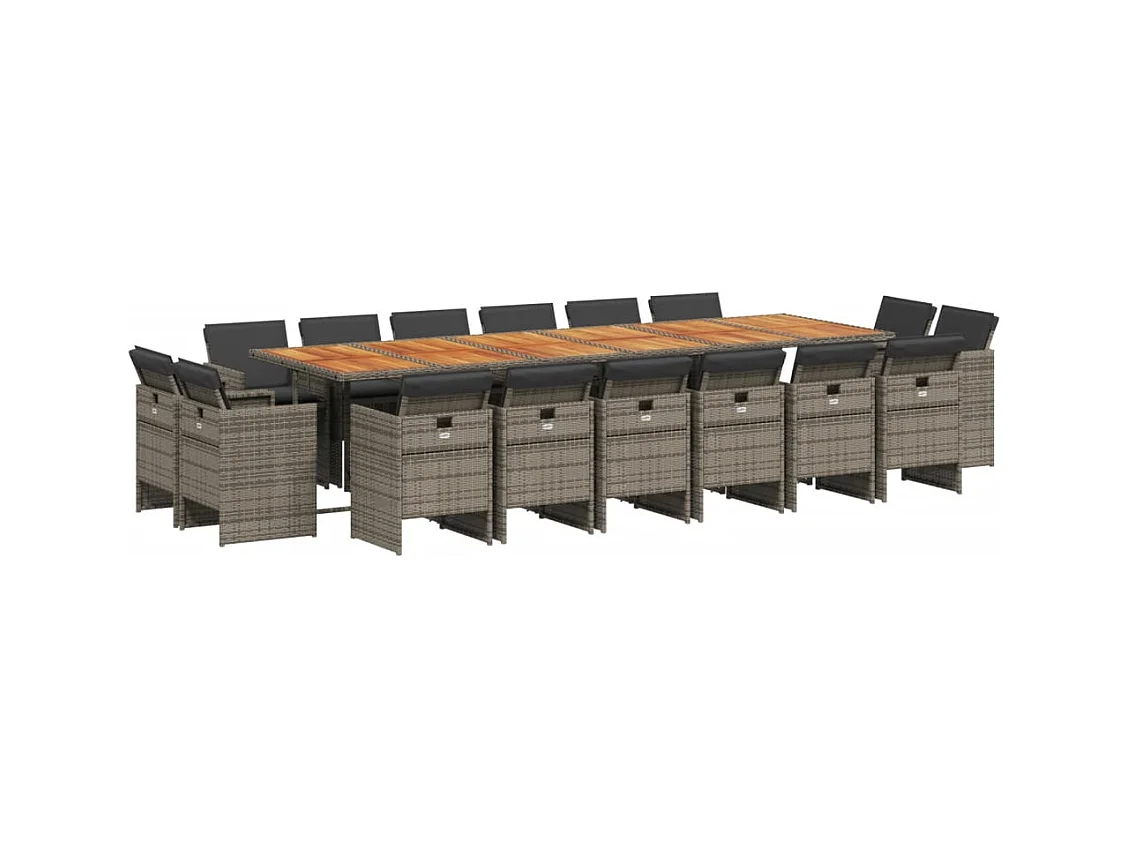 17-tlg. Garten-Essgruppe mit Kissen Grau Poly Rattan