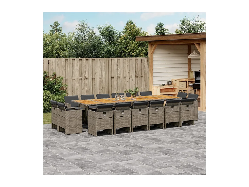 17-tlg. Garten-Essgruppe mit Kissen Grau Poly Rattan