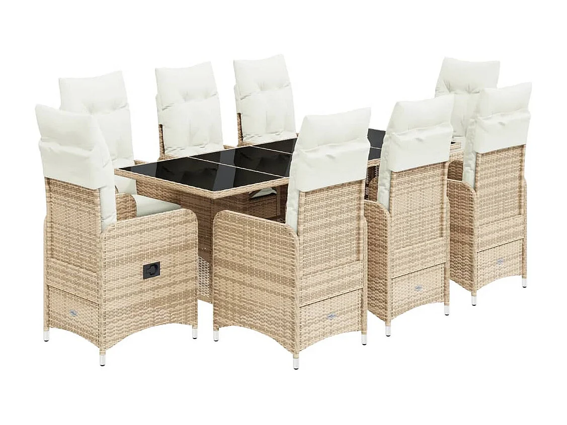 Set da Bistrò da Giardino 9 pz con Cuscini Beige in Polyrattan