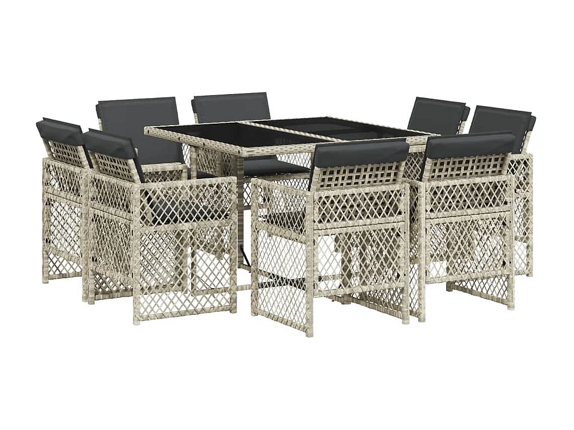 Ensemble à manger de jardin et coussins 9 pcs gris clair rotin