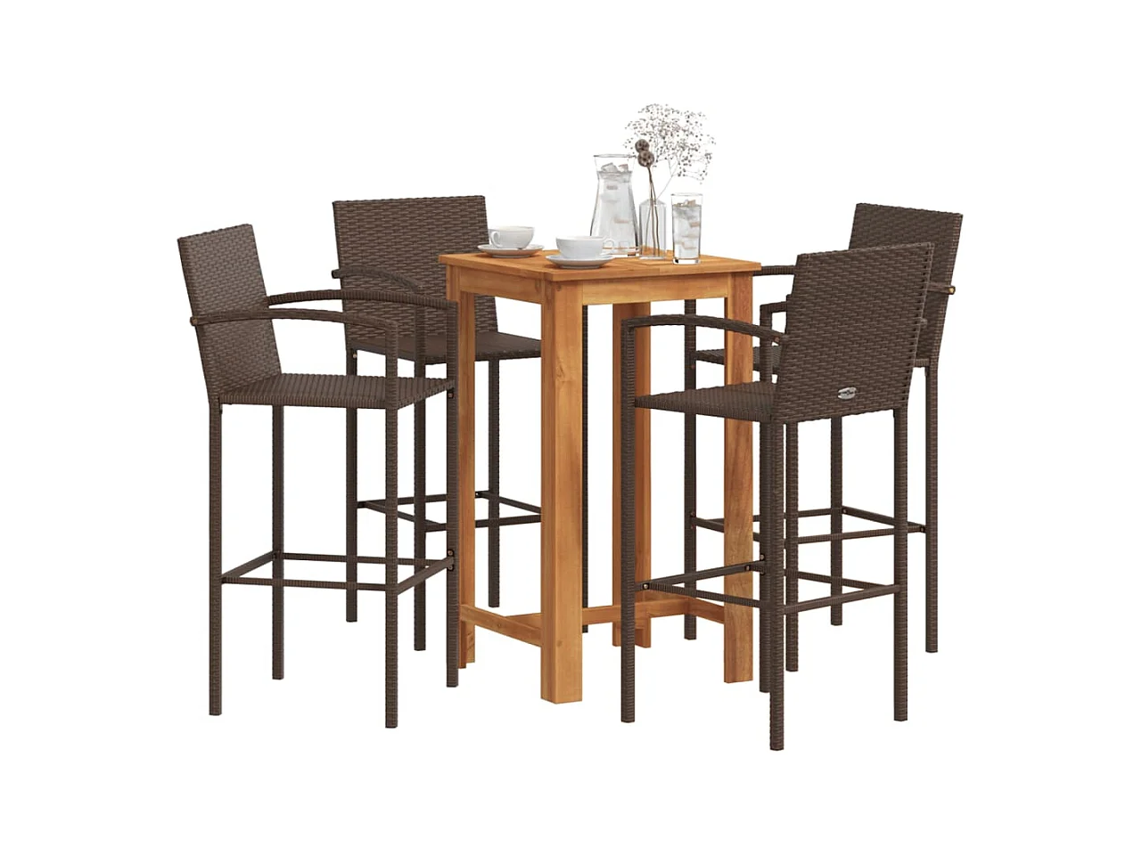 Ensemble de bar de jardin 5 pcs marron bois massif acacia rotin