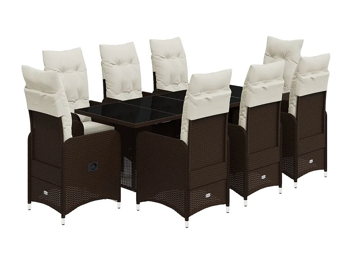 Ensemble de bistro de jardin 9 pcs coussins marron poly rotin