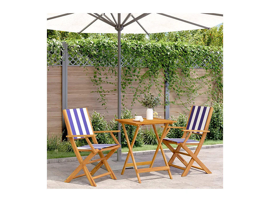 3-tlg. Bistro-Set Blau und Weiß Stoff und Massivholz