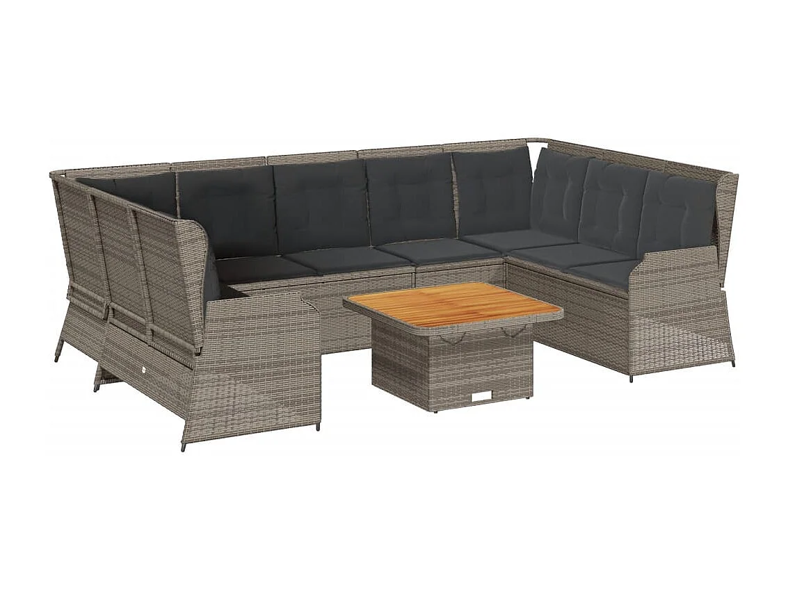 7 pcs conjunto lounge de jardim c/ almofadões vime PE cinzento