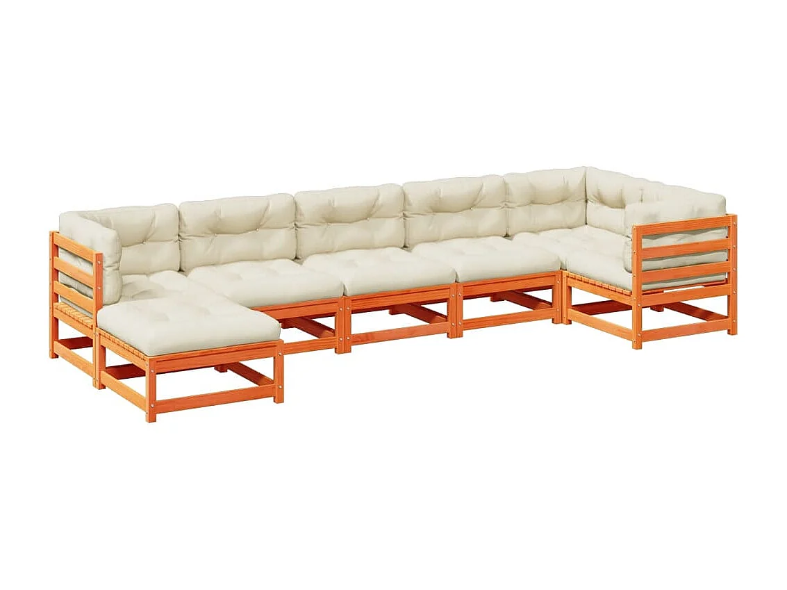 Salon de jardin 7 pcs avec coussins cire marron bois pin massif