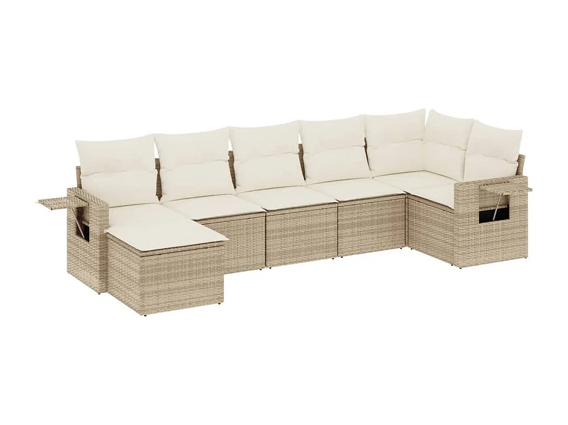 Salon de jardin avec coussins 7 pcs beige résine tressée