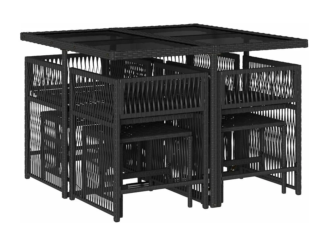 Ensemble à manger de jardin 9pcs coussins noir résine tressée