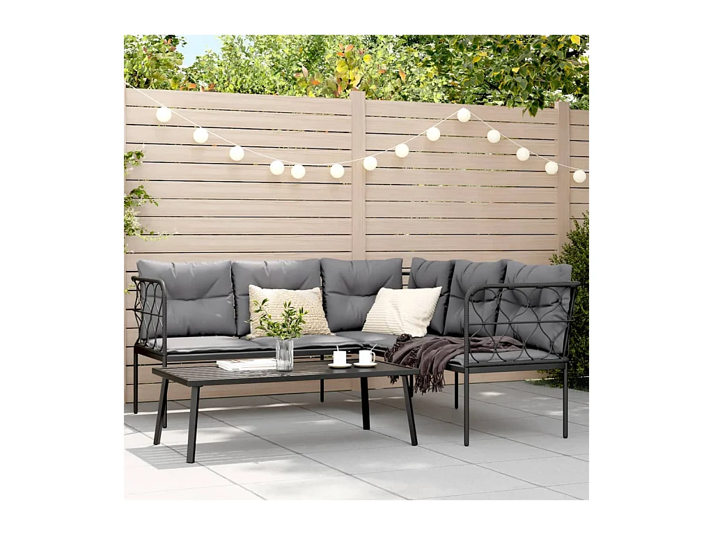 Ensemble de canapés de jardin et coussins noir acier textilène