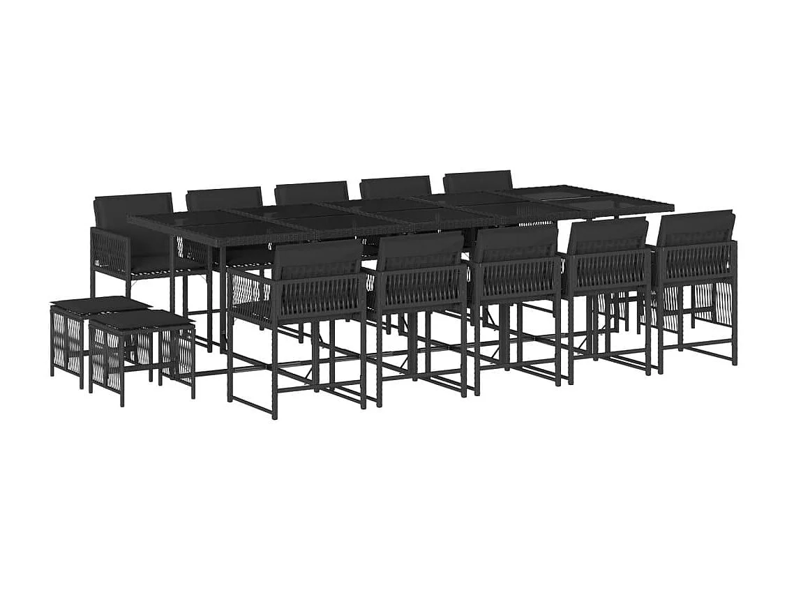 15-tlg. Garten-Essgruppe mit Kissen Schwarz Poly Rattan