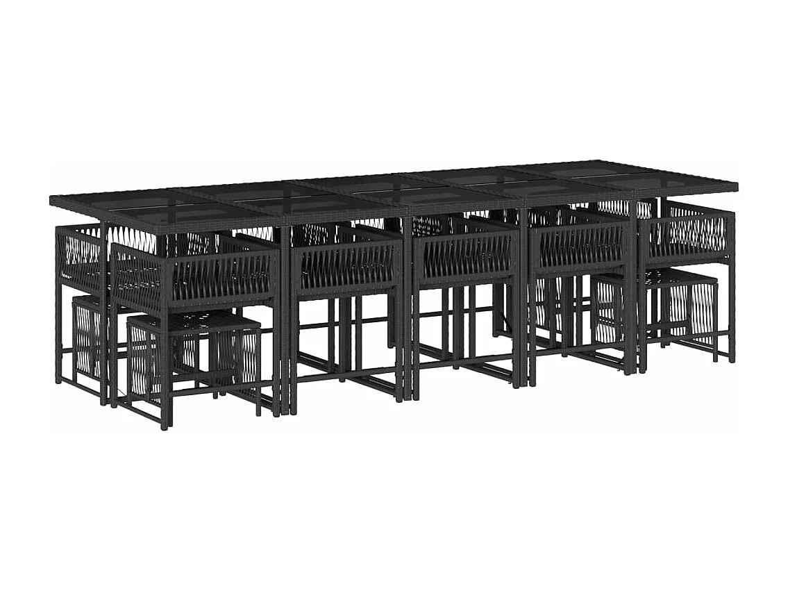 15-tlg. Garten-Essgruppe mit Kissen Schwarz Poly Rattan