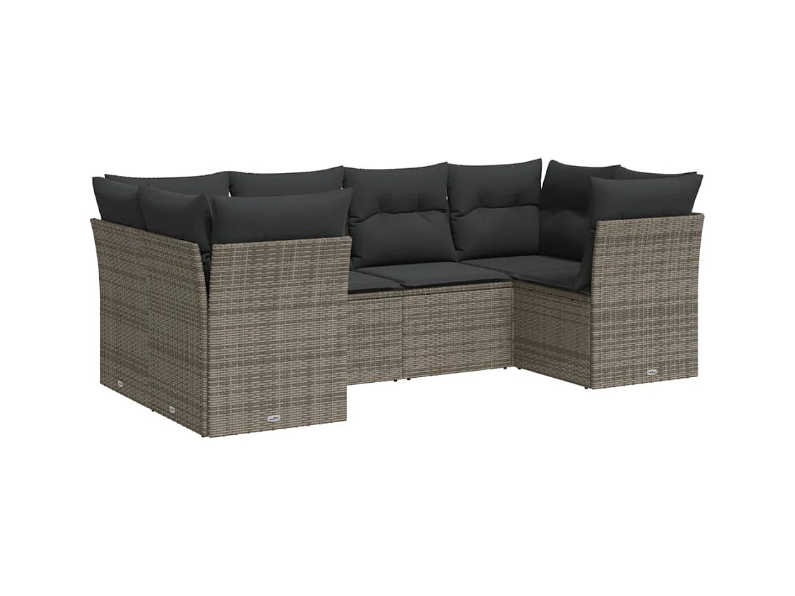 6-delige Loungeset met kussens poly rattan grijs