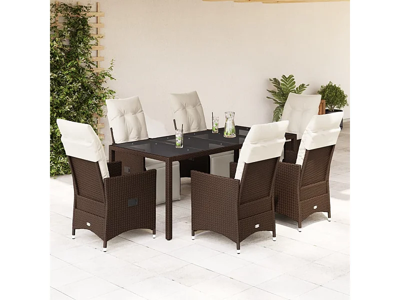 Ensemble de bistro de jardin 7 pcs coussins marron poly rotin