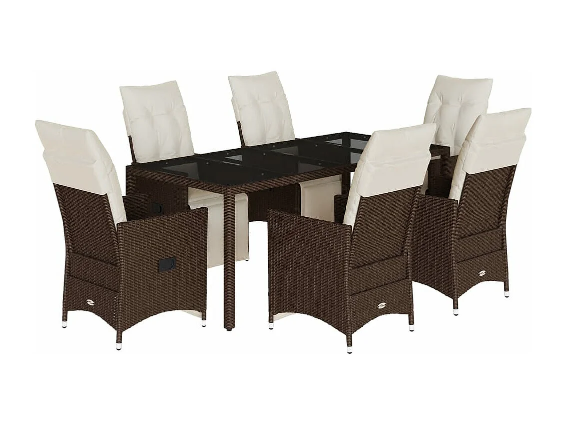 Ensemble de bistro de jardin 7 pcs coussins marron poly rotin