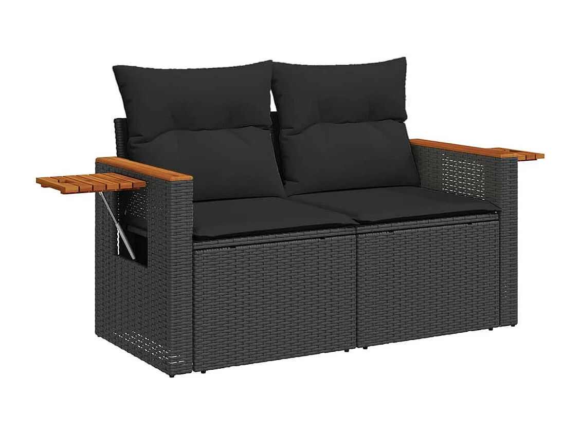6-delige Loungeset met kussens poly rattan zwart