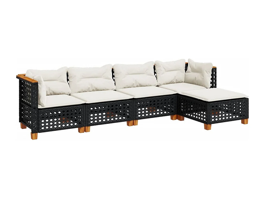 Set de muebles de jardín 5 pzas y cojines ratán sintético negro