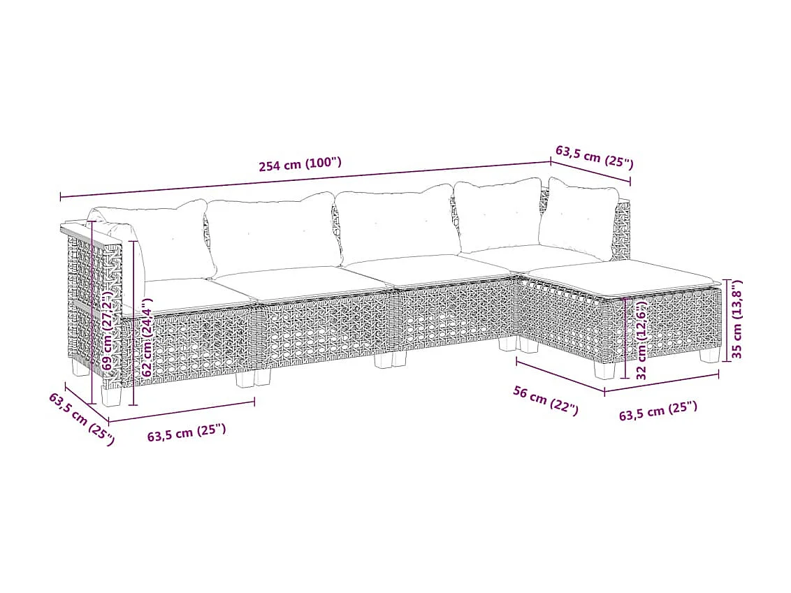 Set de muebles de jardín 5 pzas y cojines ratán sintético negro