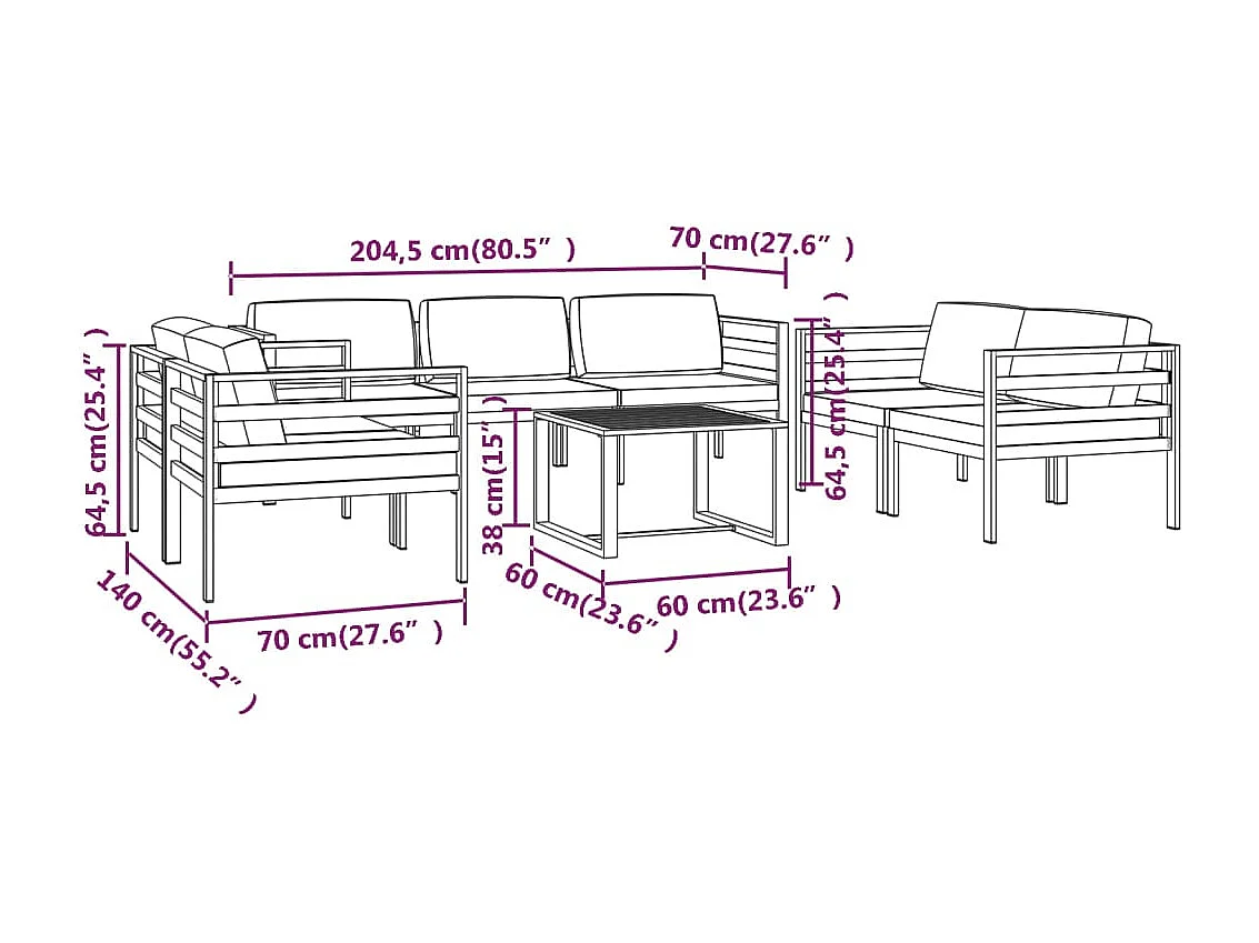 Salon de jardin 8 pcs avec coussins Aluminium Anthracite