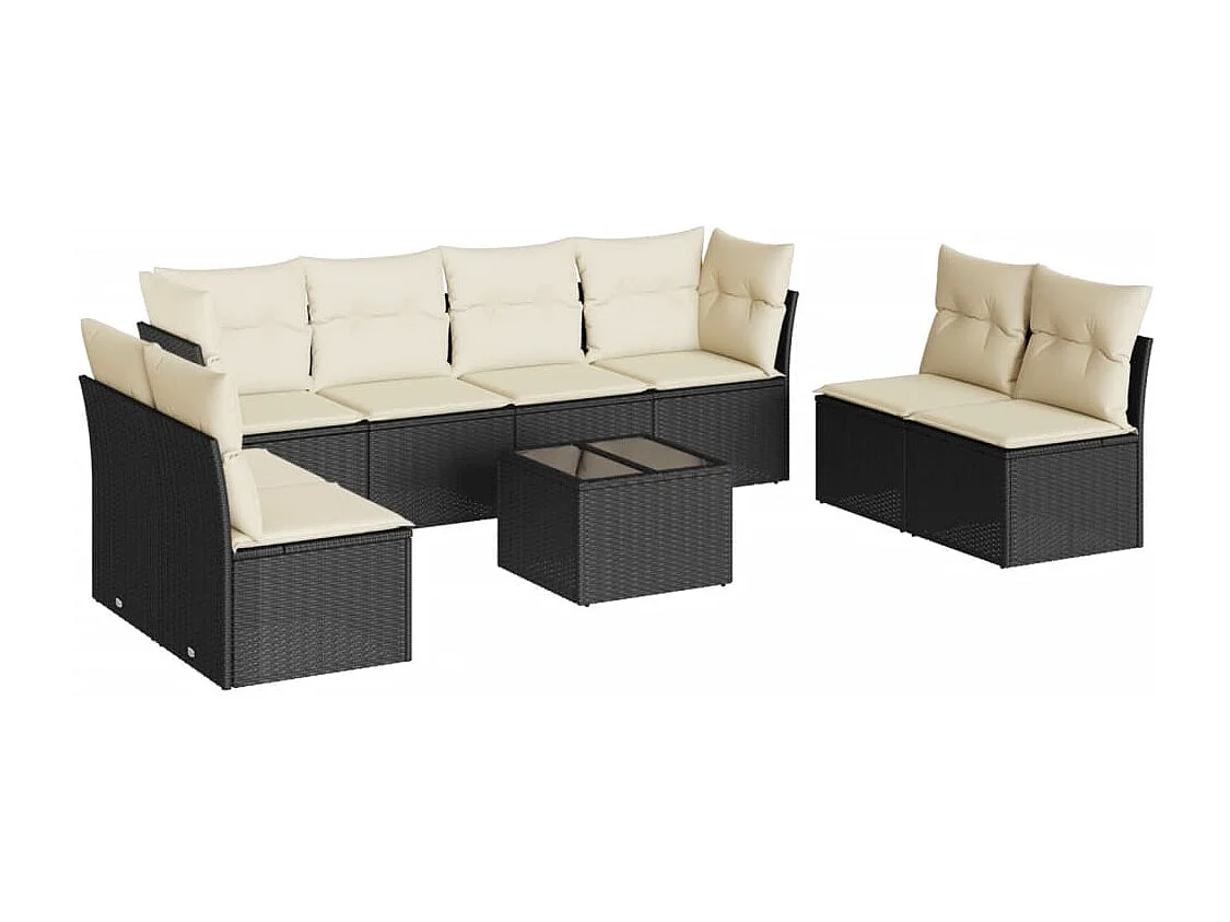 Salon de jardin 9 pcs avec coussins noir résine tressée