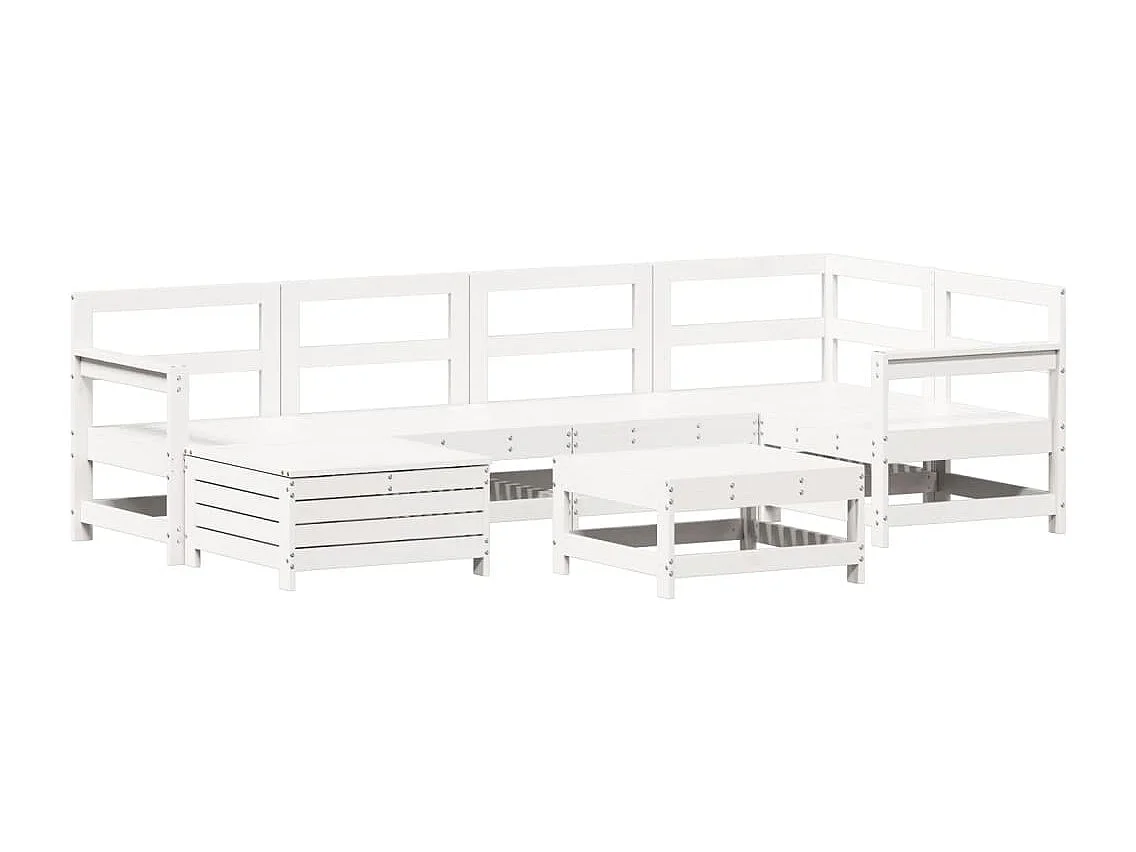 Set Divani da Giardino 7 pz Bianco in Legno Massello di Pino