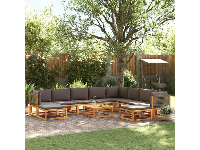 Salon de jardin avec coussins 11 pcs bois massif d'acacia