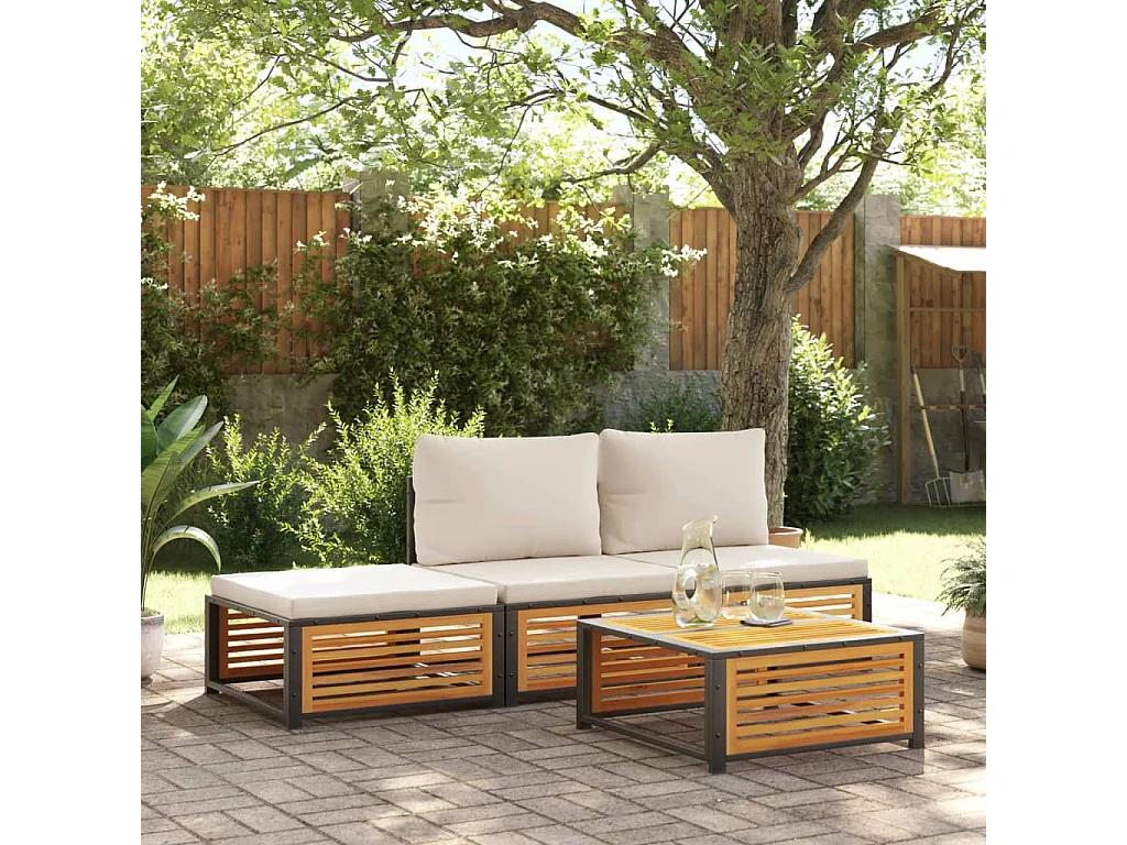 4 pcs conjunto de sofás de jardim com almofadões acácia maciça