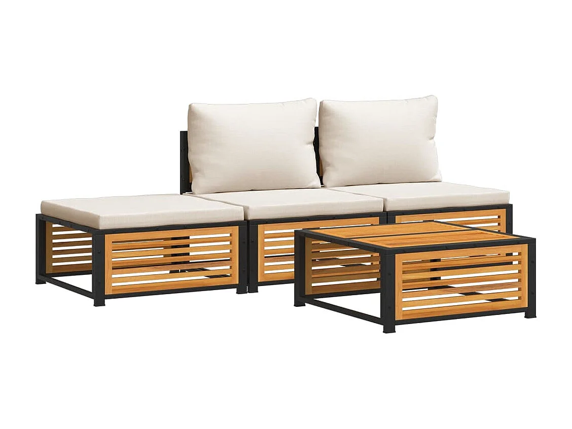 4 pcs conjunto de sofás de jardim com almofadões acácia maciça