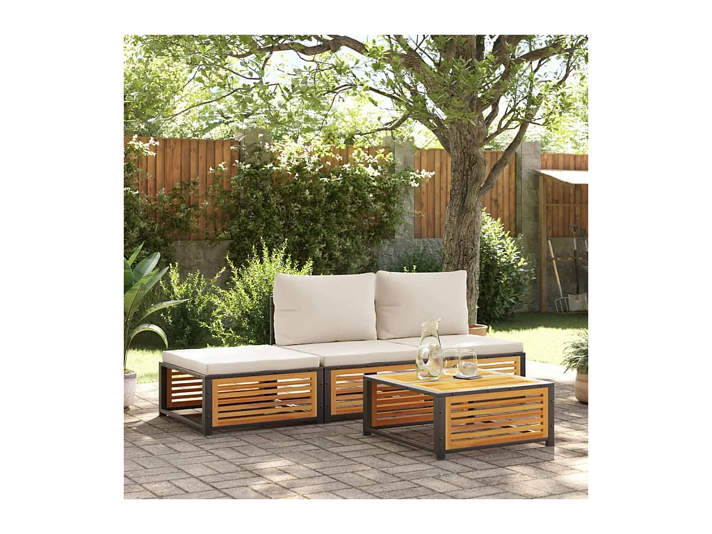 4-delige Loungeset met kussens massief acaciahout