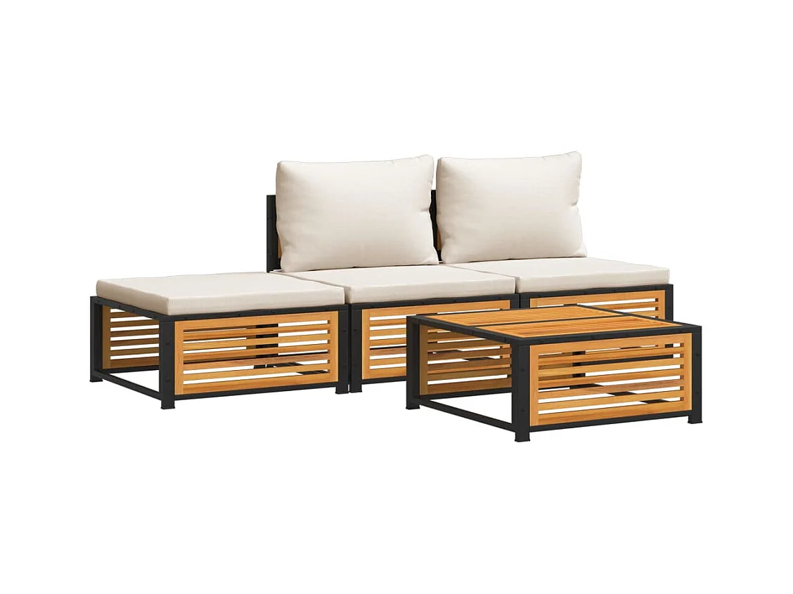 4-delige Loungeset met kussens massief acaciahout