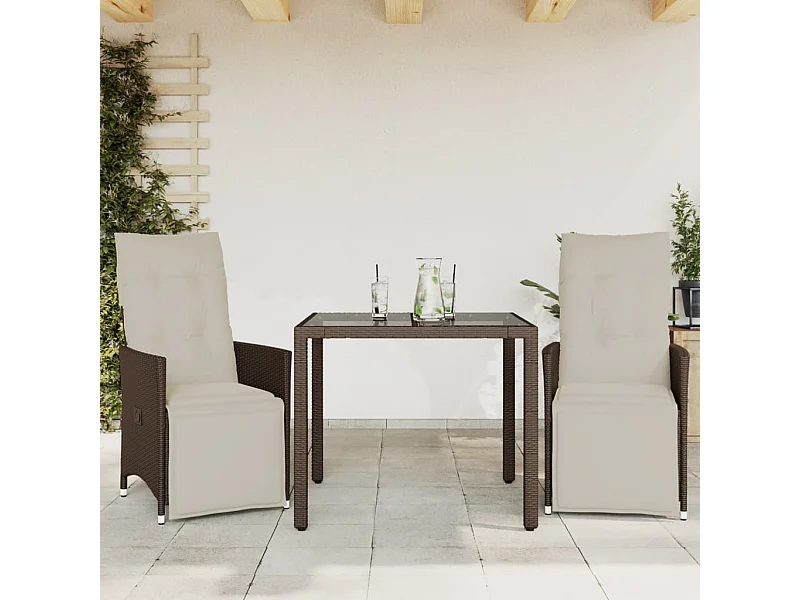 Ensemble de bistro de jardin 3 pcs coussins marron poly rotin