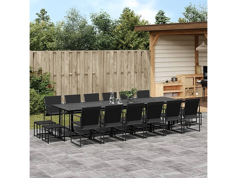 17 pcs conjunto de jantar para jardim textilene preto