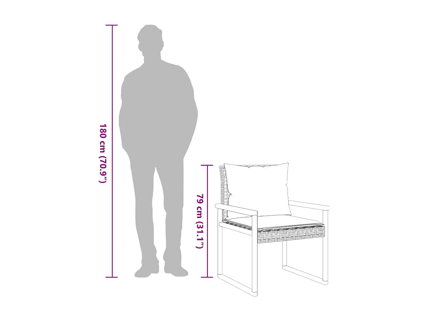 Conjunto de bistrô com almofadões 3 pcs vime PE e acácia preto