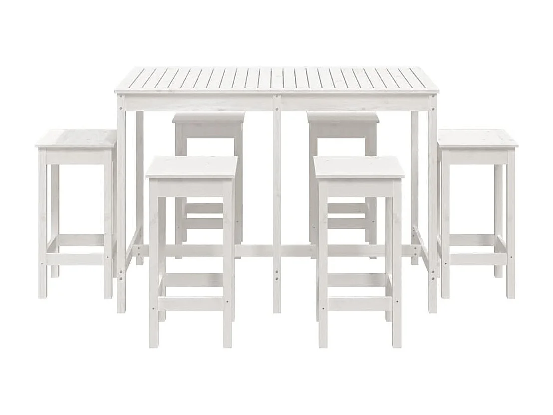 Set Bar da Giardino 7 pz Bianco in Legno Massello di Pino