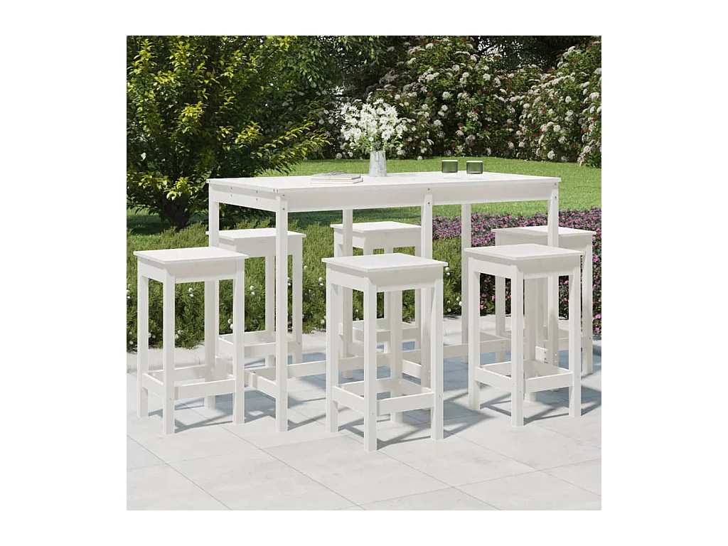 Ensemble de bar de jardin 7 pcs blanc bois de pin massif