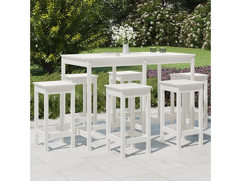 Ensemble de bar de jardin 7 pcs blanc bois de pin massif