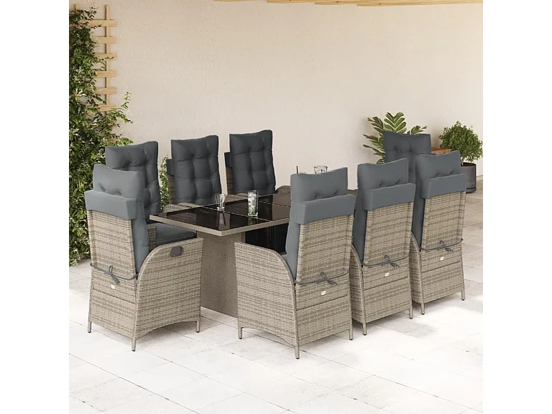 9-delige Tuinset met kussens poly rattan grijs