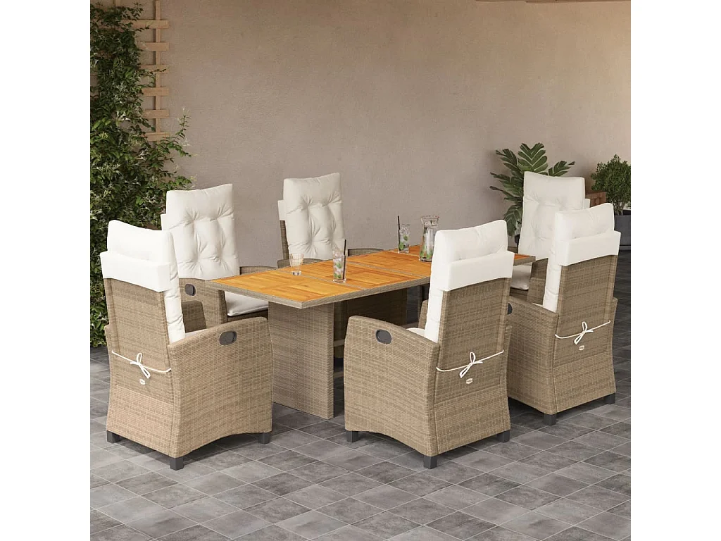 Ensemble à manger de jardin et coussins 7 pcs beige poly rotin