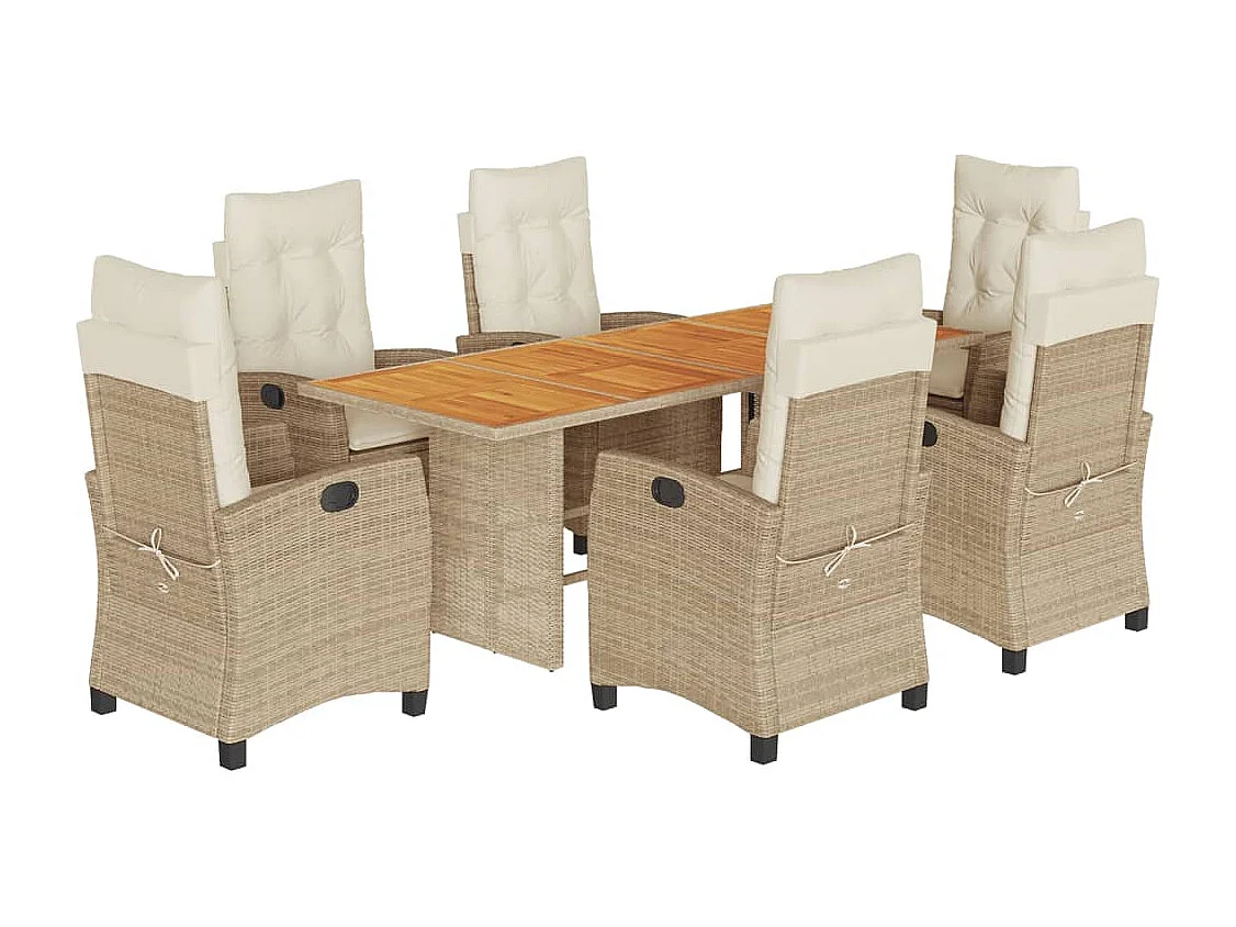 Ensemble à manger de jardin et coussins 7 pcs beige poly rotin