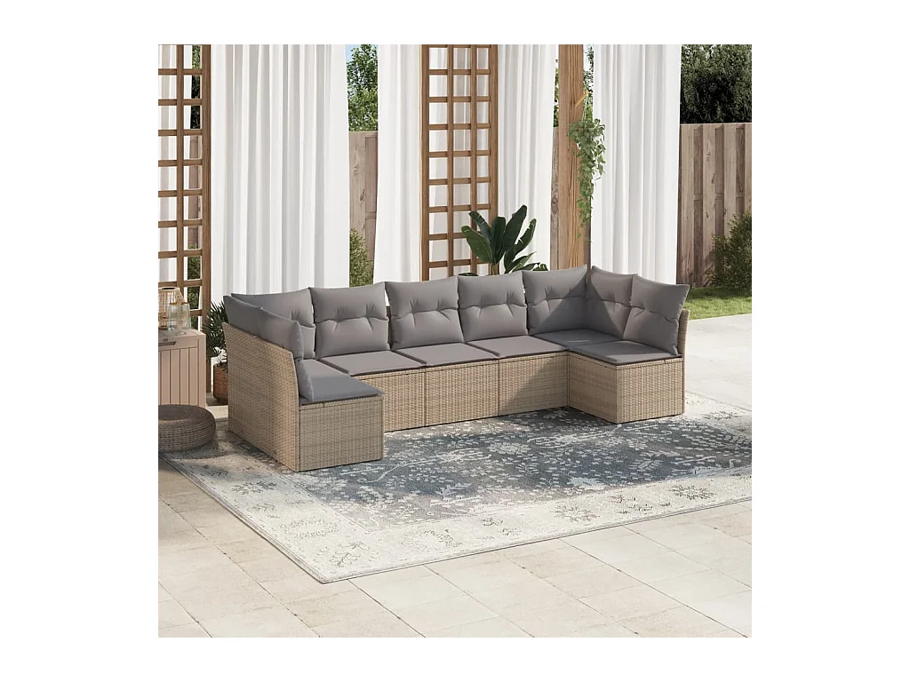 Set Divani da Giardino 7 pz con Cuscini Beige in Polyrattan