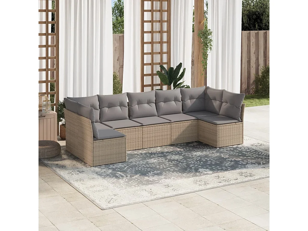 Salon de jardin avec coussins 7 pcs beige résine tressée