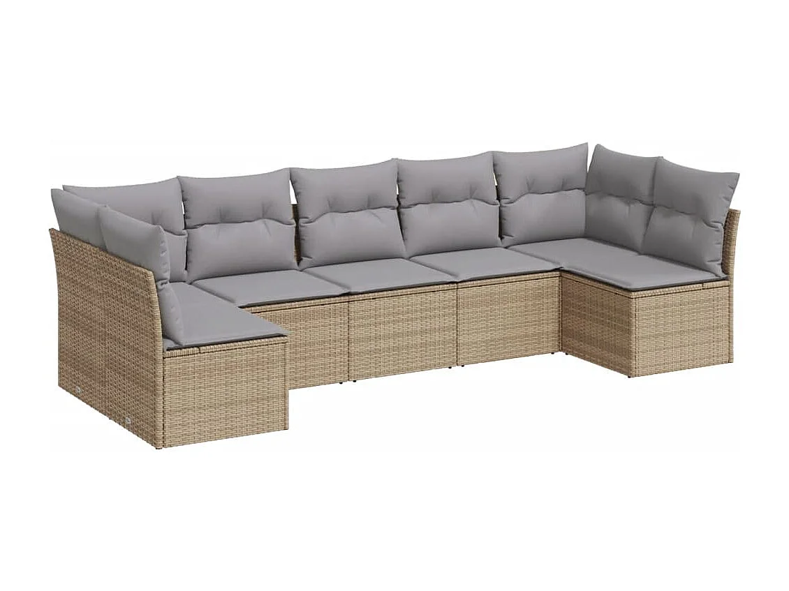 Salon de jardin avec coussins 7 pcs beige résine tressée