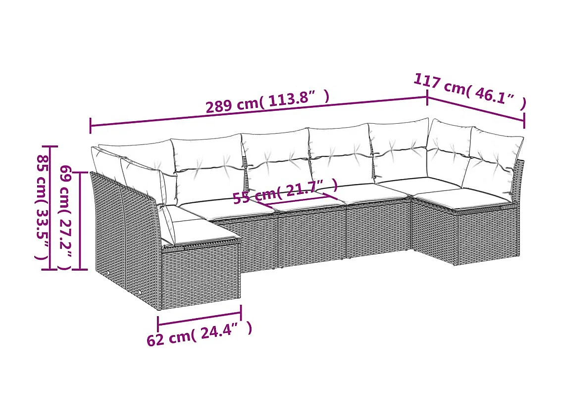 Salon de jardin avec coussins 7 pcs beige résine tressée