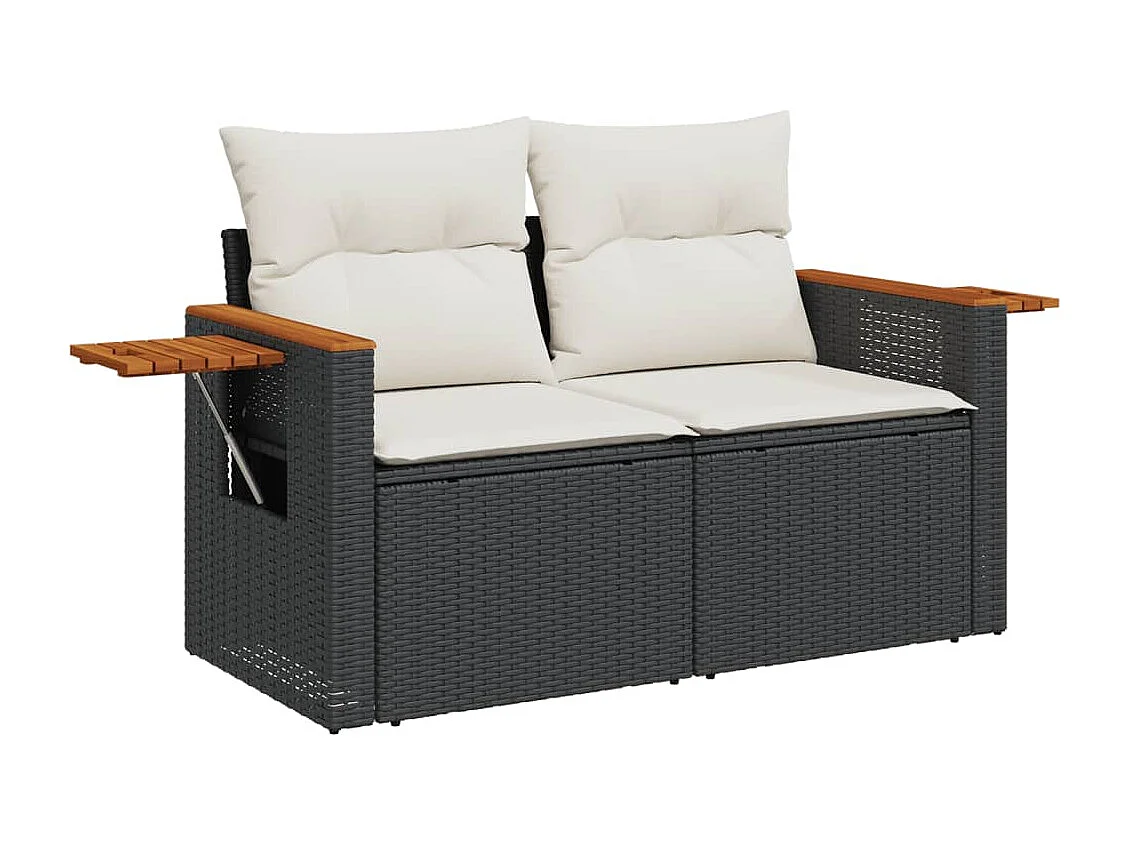 6-delige Loungeset met kussens poly rattan zwart
