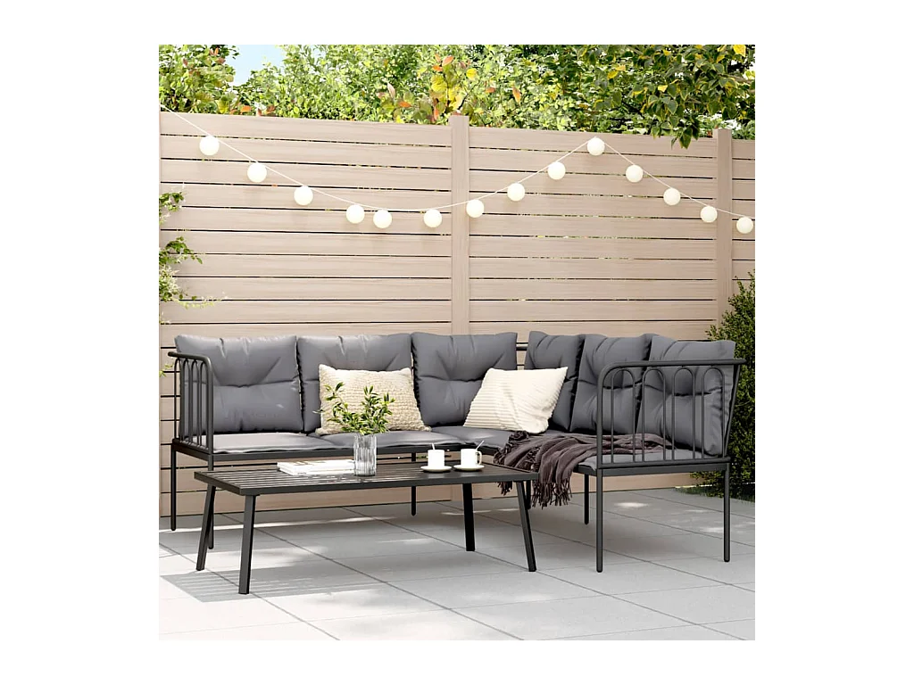 Ensemble de canapés de jardin et coussins noir acier textilène