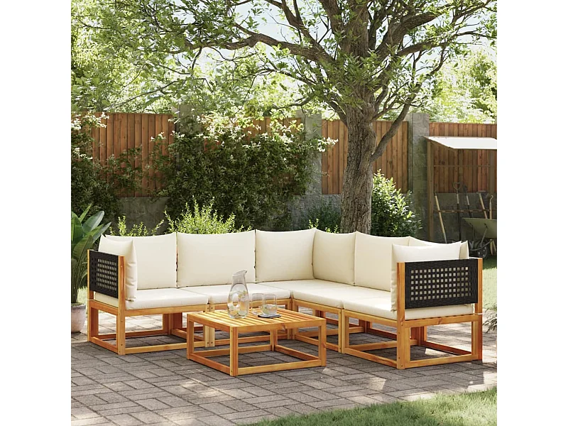 Salon de jardin avec coussins 6 pcs bois d'acacia solide