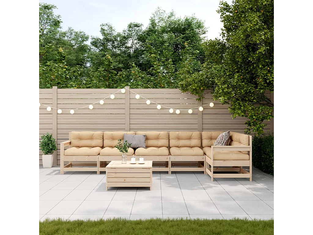 Set Salotto Giardino 7 pz Cuscini Antracite Legno Massello Pino