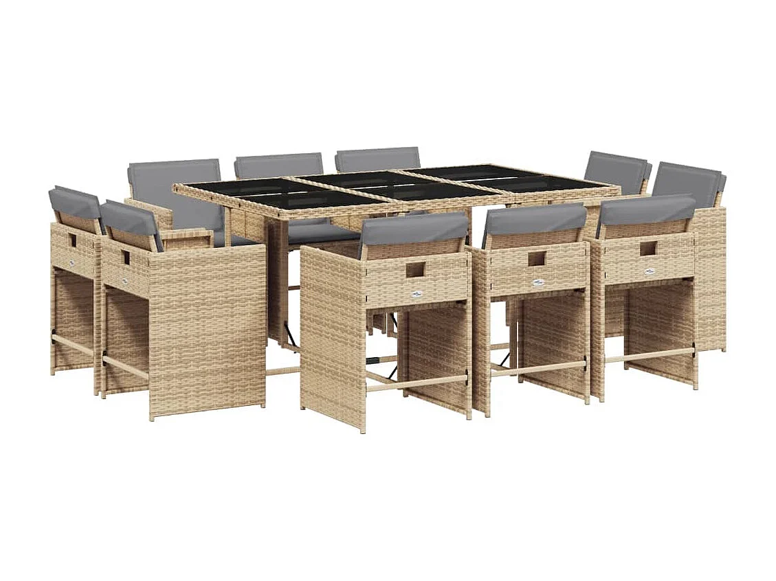 Set Pranzo da Giardino 11 pz con Cuscini Beige Misto Polyrattan